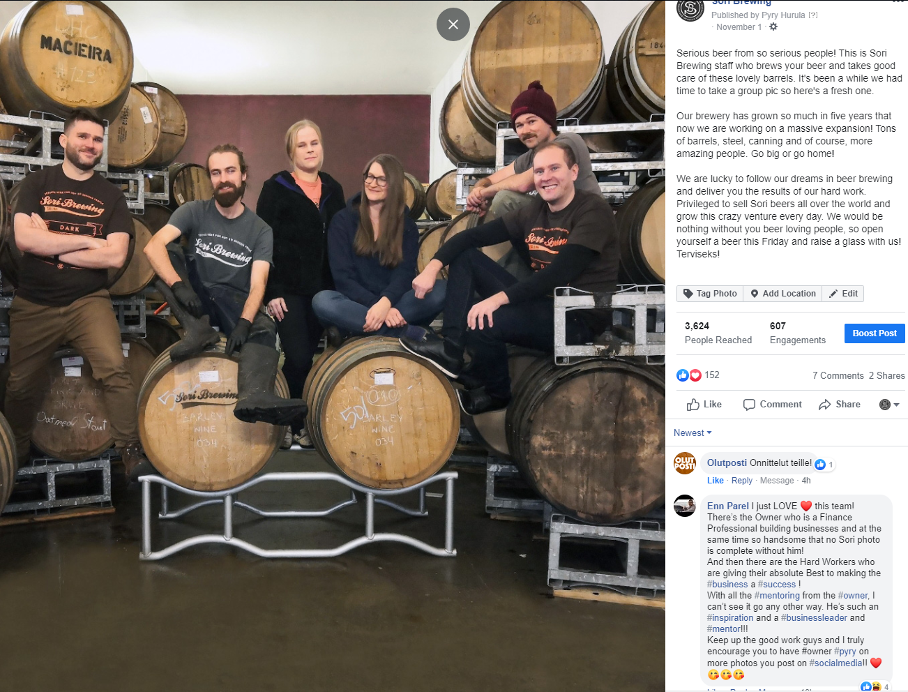 Enn Parel, CEO of Põhjala Brewery commenting on Sori Brewing photo publicly